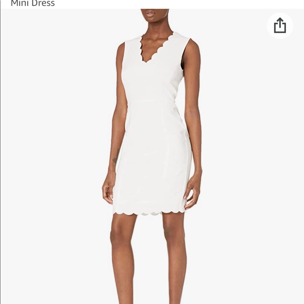 NWT French Connection Whisper Light stretch scalloped mini dress | white, size 2